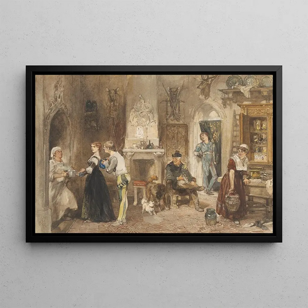 Serviteurs d'un château réunis dans une antichambre - Charles Rochussen — framed artwork on a wall