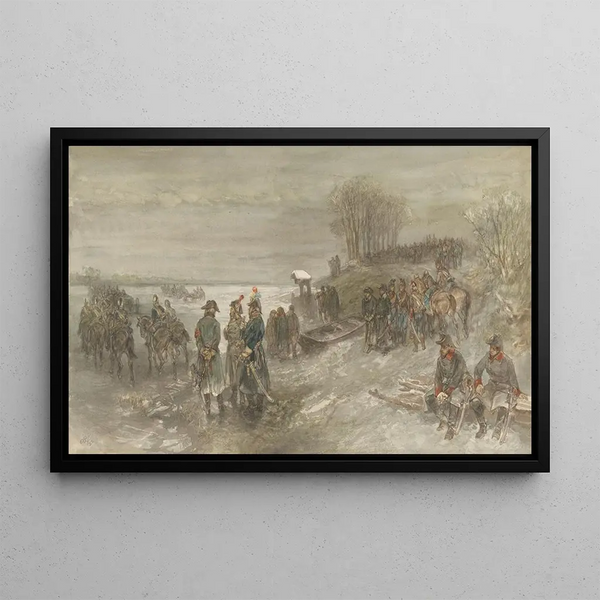 French troops crossing a frozen river - Charles Rochussen — framed artwork on a wall