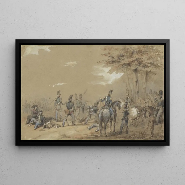 Infantry in combat - Charles Rochussen — framed artwork on a wall