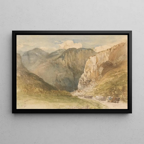 Chariots à bœufs sur une route entre les montagnes dans le canton de Saint-Gall - Charles Rochussen — framed artwork on a wall