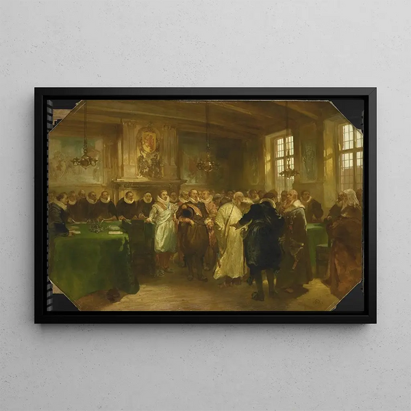 The Prince Maurits receiving a Russian delegation in 1614 - Charles Rochussen — framed artwork on a wall