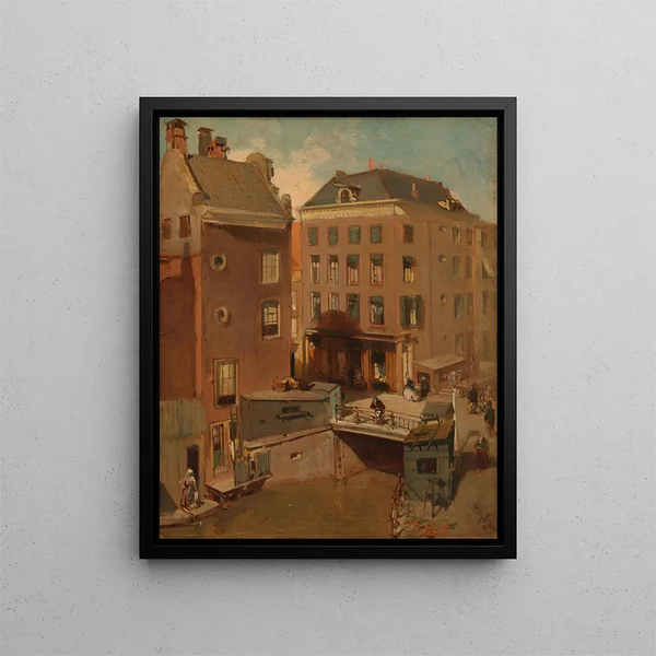 L'Osjessluis near the Kalverstraat in Amsterdam - Charles Rochussen — framed artwork on a wall