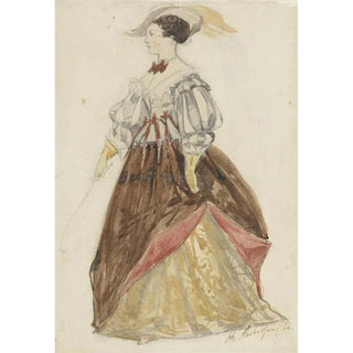 Woman in luxurious costume with hat and riding crop in hand - Charles Rochussen — artwork view