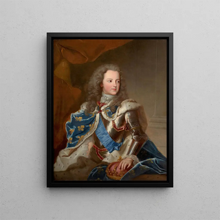 Portrait of King Louis XV in armor - Charles Sevin de la Penaye — framed artwork on a wall