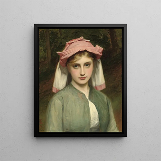 Portrait of a young girl in a forest - Charles Sillem Lidderdale — framed artwork on a wall