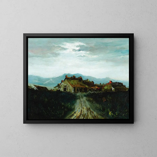 House in the landscape - Charles Stewart Stobie — framed artwork on a wall