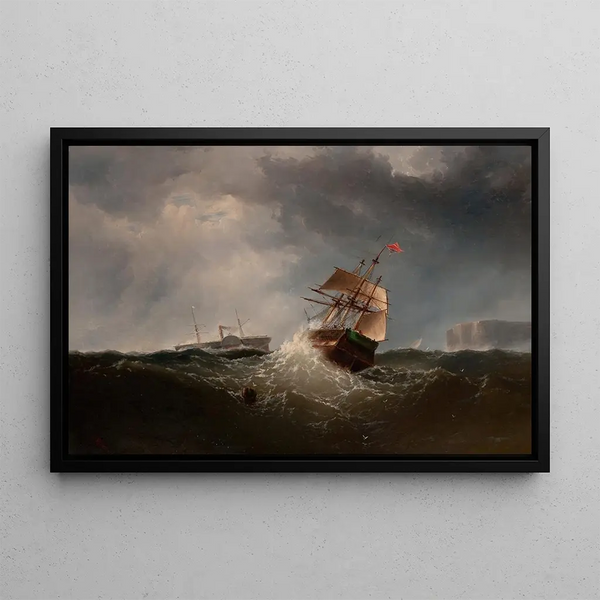 Ships off the coast by rough sea NY - Charles T. Dix — framed artwork on a wall