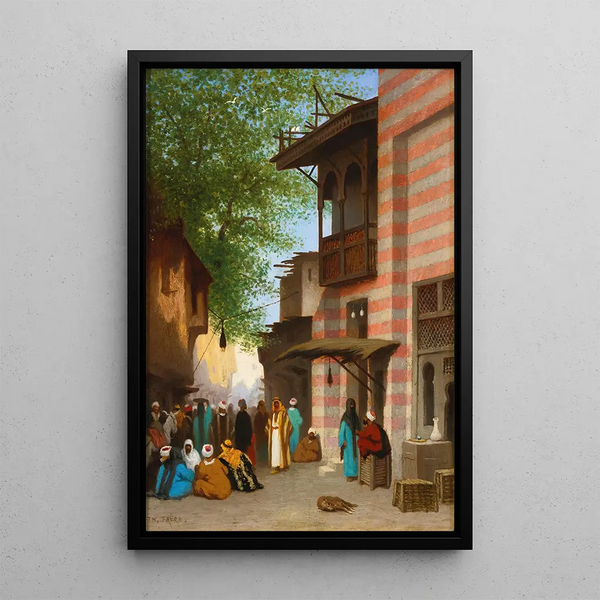 Street scene painting in North Africa - Charles Théodore Frère — framed artwork on a wall