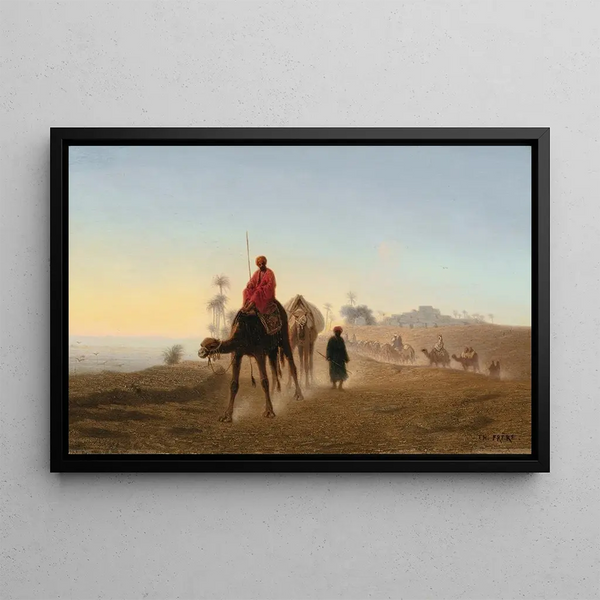 Caravan in the desert - Charles Théodore Frère — framed artwork on a wall