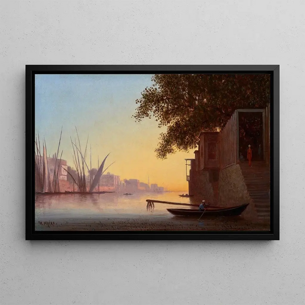 Dhows sur le Nil - Charles Théodore Frère — framed artwork on a wall