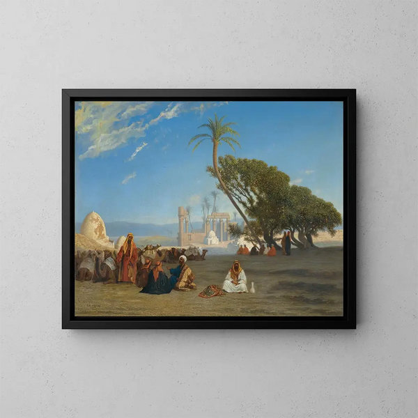 Halt in the desert - Charles Théodore Frère — framed artwork on a wall