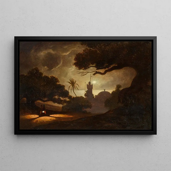 Mosque by moonlight - Charles Théodore Frère — framed artwork on a wall