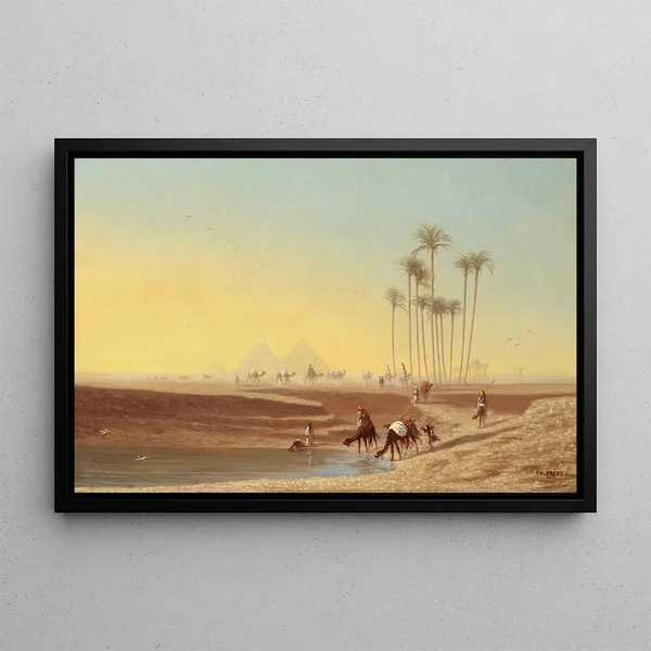 Oasis near the pyramids - Charles Théodore Frère — framed artwork on a wall