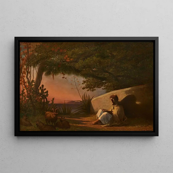 Reading the Quran - Charles Théodore Frère — framed artwork on a wall