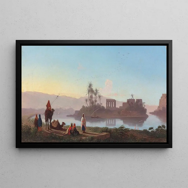 View of Philae Island in Nubia - Charles Théodore Frère — framed artwork on a wall