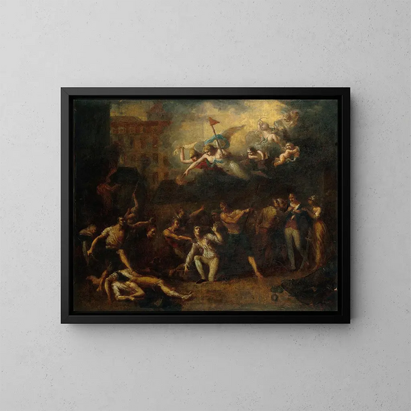 the Death of M. de Pelleport who was intervening to save M. de Losme, officer of the Bastille, in front of the City Hall, July 14, 1789, Revolution - Charles Thévenin — framed artwork on a wall