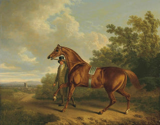 a hunter gathering chestnuts and his groom in a landscape - Charles Towne — artwork view