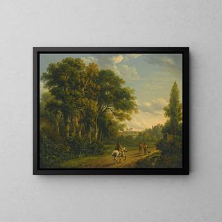 a rider and characters on a country road - Charles Towne — framed artwork on a wall