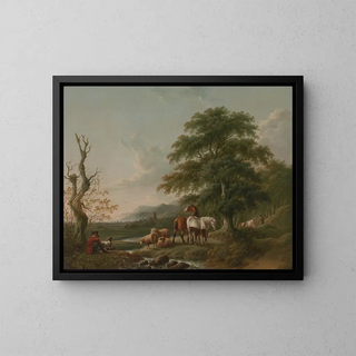 Landscape Painting with a Shepherd - Charles Towne — framed artwork on a wall