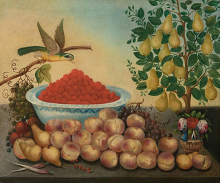 Still life with fruits, bird, and dwarf pear tree - Charles V. Bond — artwork view