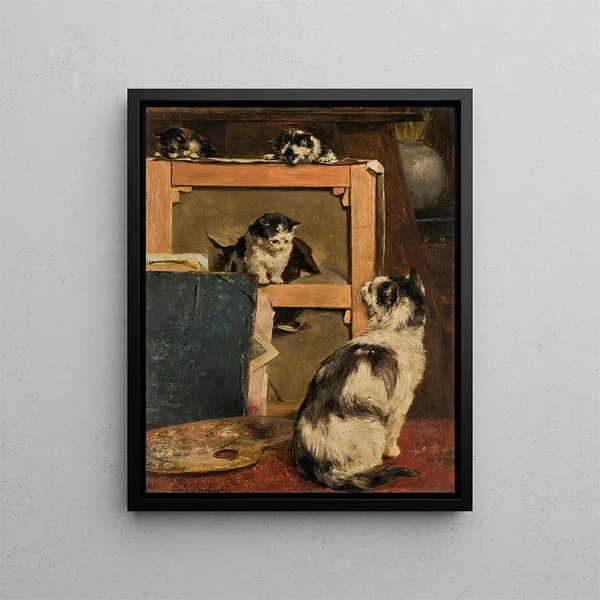 Cats in Play - Charles Van Den Eycken — framed artwork on a wall