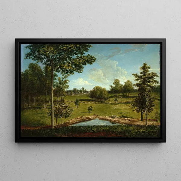 Landscape Painting of Sellers Hall from Mill Bank - Charles Willson Peale — framed artwork on a wall