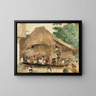 a street in Manila during the flood - Charles Wirgman — framed artwork on a wall