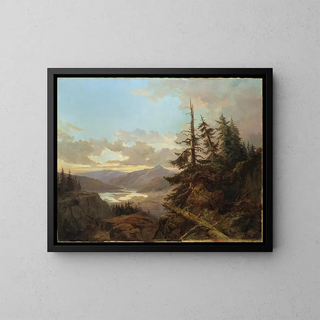 Norwegian Landscape Painting in the Morning Light - Charles XV of Sweden — framed artwork on a wall