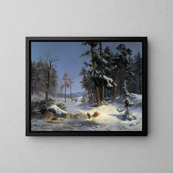 Winter landscape painting from Queen Christina's road at Djurgården, Stockholm - Charles XV of Sweden — framed artwork on a wall