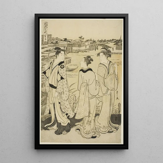 Ono no Komachi at Seki Temple from the series The Seven Komachi in Fashion - Chōbunsai Eishi — framed artwork on a wall