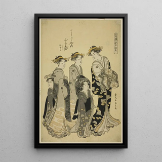 The Courtesan Hinazuru from the Chojiya with her assistants from the Edo Violet series in the pleasure districts - Chōbunsai Eishi