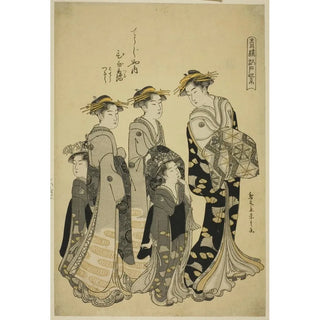 The Courtesan Hinazuru from the Chojiya with her assistants from the Edo Violet series in the pleasure districts - Chōbunsai Eishi