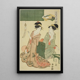 Ukiyo Genji Hakkei Suzumushi no Bansho - Chōbunsai Eishi — framed artwork on a wall