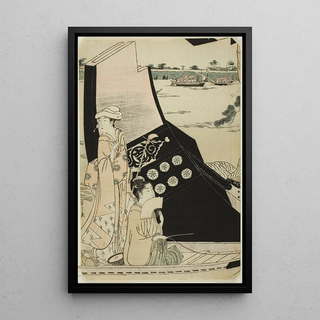Women on a Pleasure Boat - Chōbunsai Eishi — framed artwork on a wall
