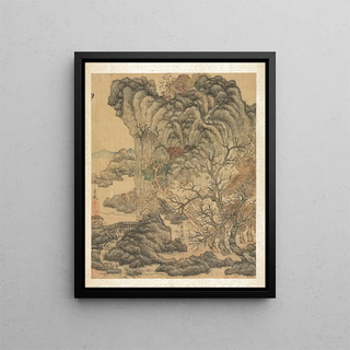 Voyageurs dans un paysage d'automne - Chen Hongshou — framed artwork on a wall