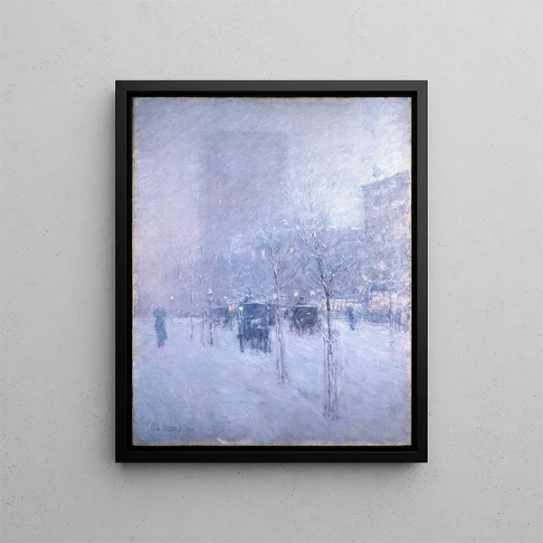 End of a Winter Afternoon in New York - Childe Hassam — framed artwork on a wall