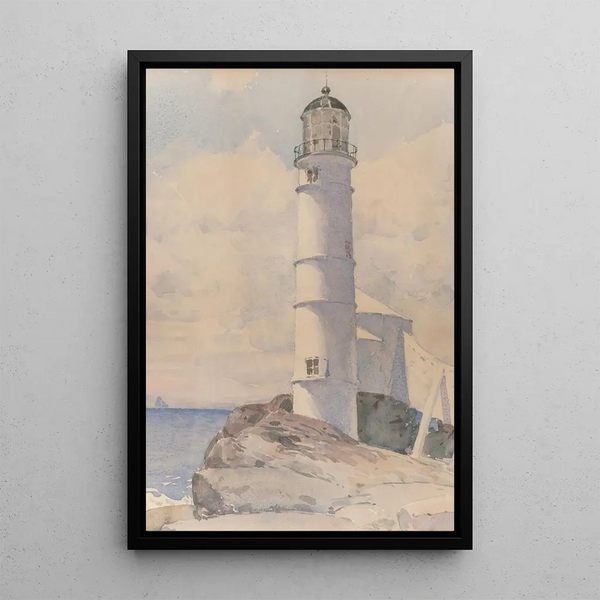 Lighthouse of Shoals Island - Childe Hassam — framed artwork on a wall
