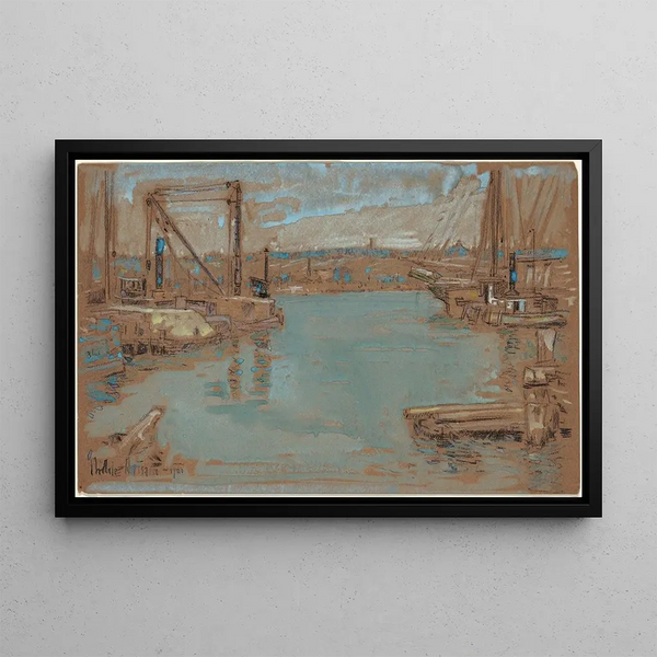 Quai North River, New York - Childe Hassam — framed artwork on a wall
