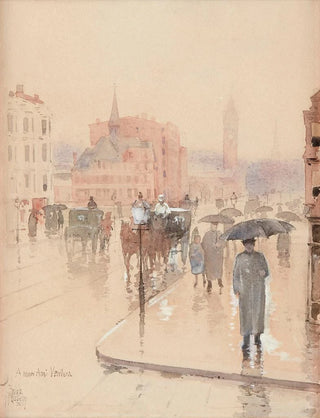 a rainy day on Columbus Avenue in Boston - Childe Hassam — artwork view