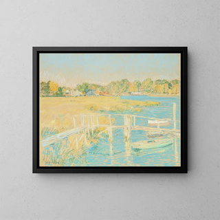 Upstream of the river, late October afternoon - Childe Hassam — framed artwork on a wall