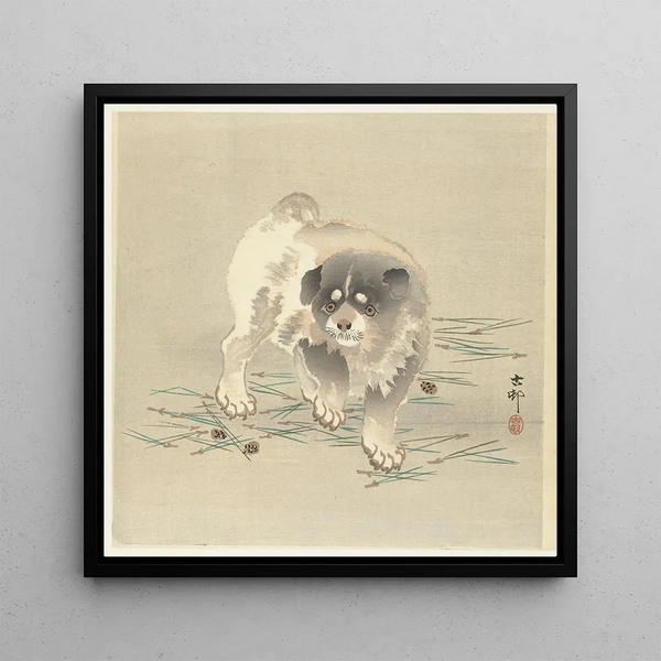 Puppy - Ohara Koson — framed artwork on a wall