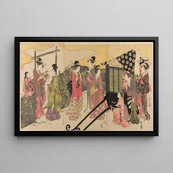 Parody of the Yugao chapter from The Tale of Genji - Chokosai Eisho — framed artwork on a wall