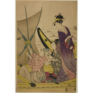 Women on a fishing boat III - Chokosai Eisho — artwork view