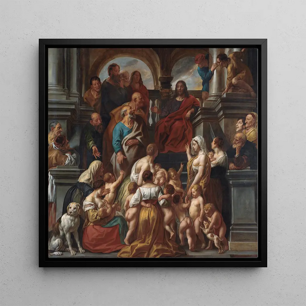 Christ blessing the little children: Let the little children come to me - Jacob Jordaens — framed artwork on a wall