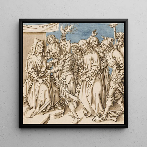 Christ before Caiaphas - Circle of Hans Holbein the Elder — framed artwork on a wall