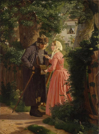 A young girl asks the old village postman to deliver a letter - Christen Dalsgaard — artwork view