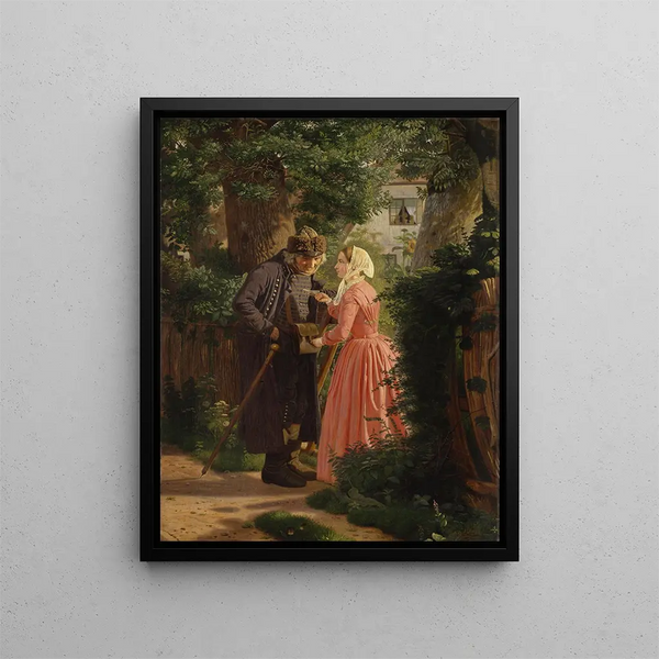 A young girl asks the old village postman to deliver a letter - Christen Dalsgaard — framed artwork on a wall