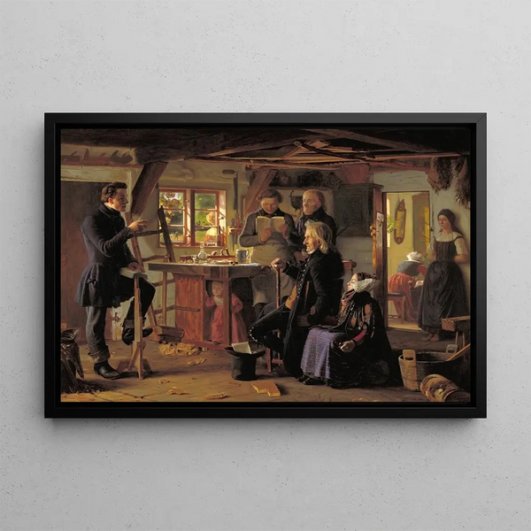 Mormons visiting a carpenter in the countryside - Christen Dalsgaard — framed artwork on a wall