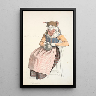 Woman sitting with a jug - Christen Dalsgaard — framed artwork on a wall