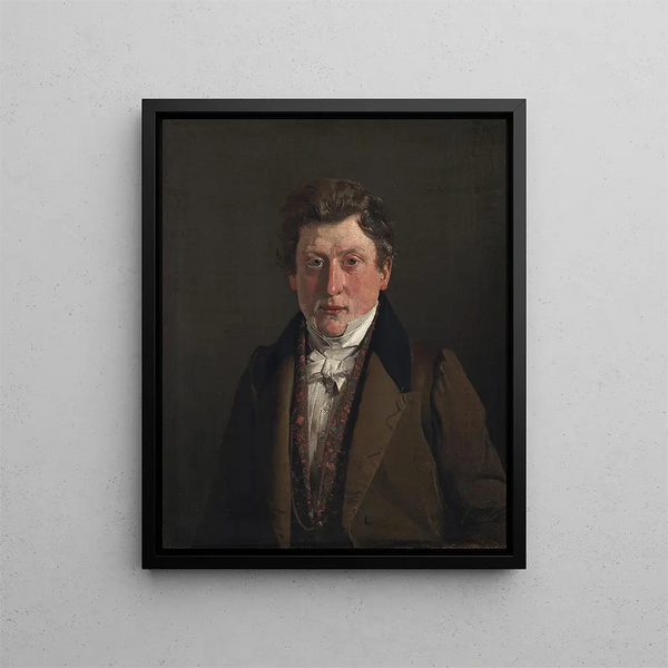 Portrait of the artist's cousin and brother-in-law, the grocer Christian Petersen - Christen Købke — framed artwork on a wall